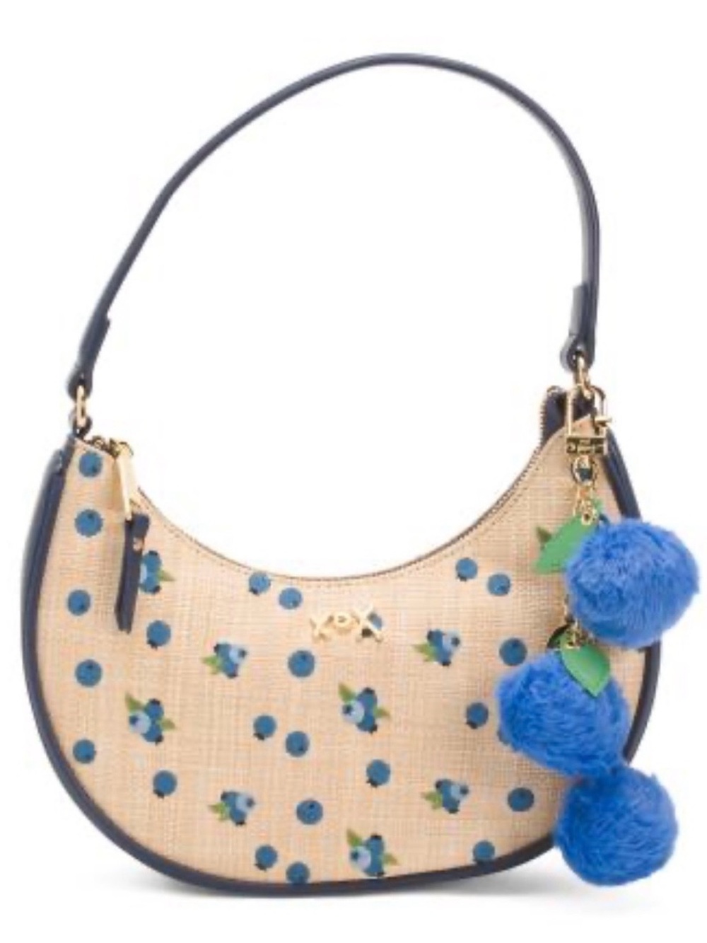 š«šBETSEY JOHNSON Straw Blueberry Shoulder Bag With Blueberry Pom-Pom Charm - Picture 2 of 15